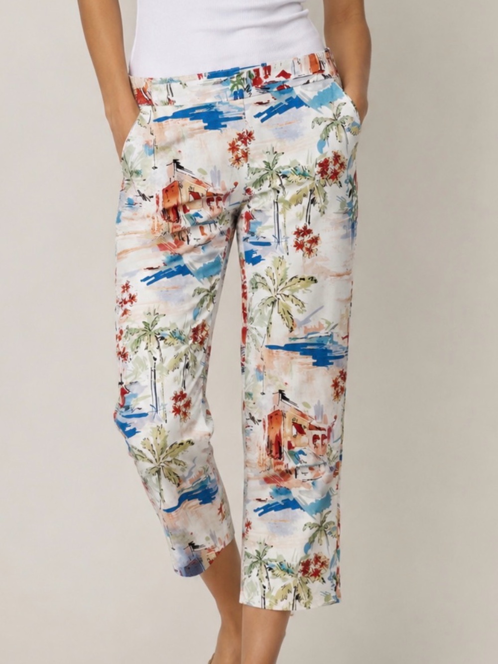 Orsay Tropical Print Capri Pants EU 36 US 6 Euro Summer Coastal